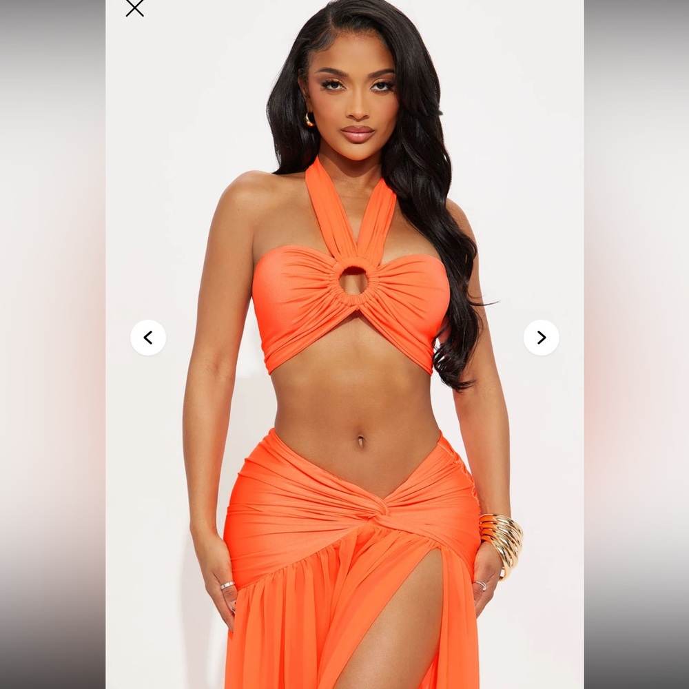 Vibrant Orange Halter Maxi Skirt Set - Picture 4 of 4